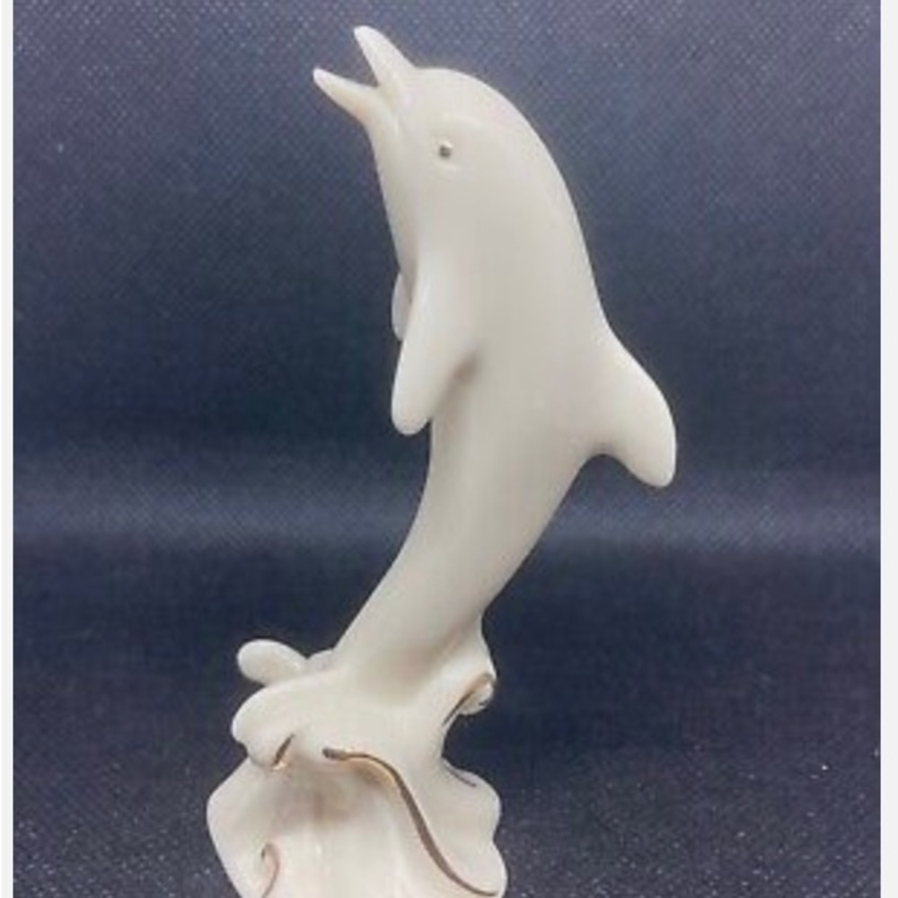 NWOT Vintage Lenox Ivory Porcelain Dolphin w/ Gold Trim Ocean Life